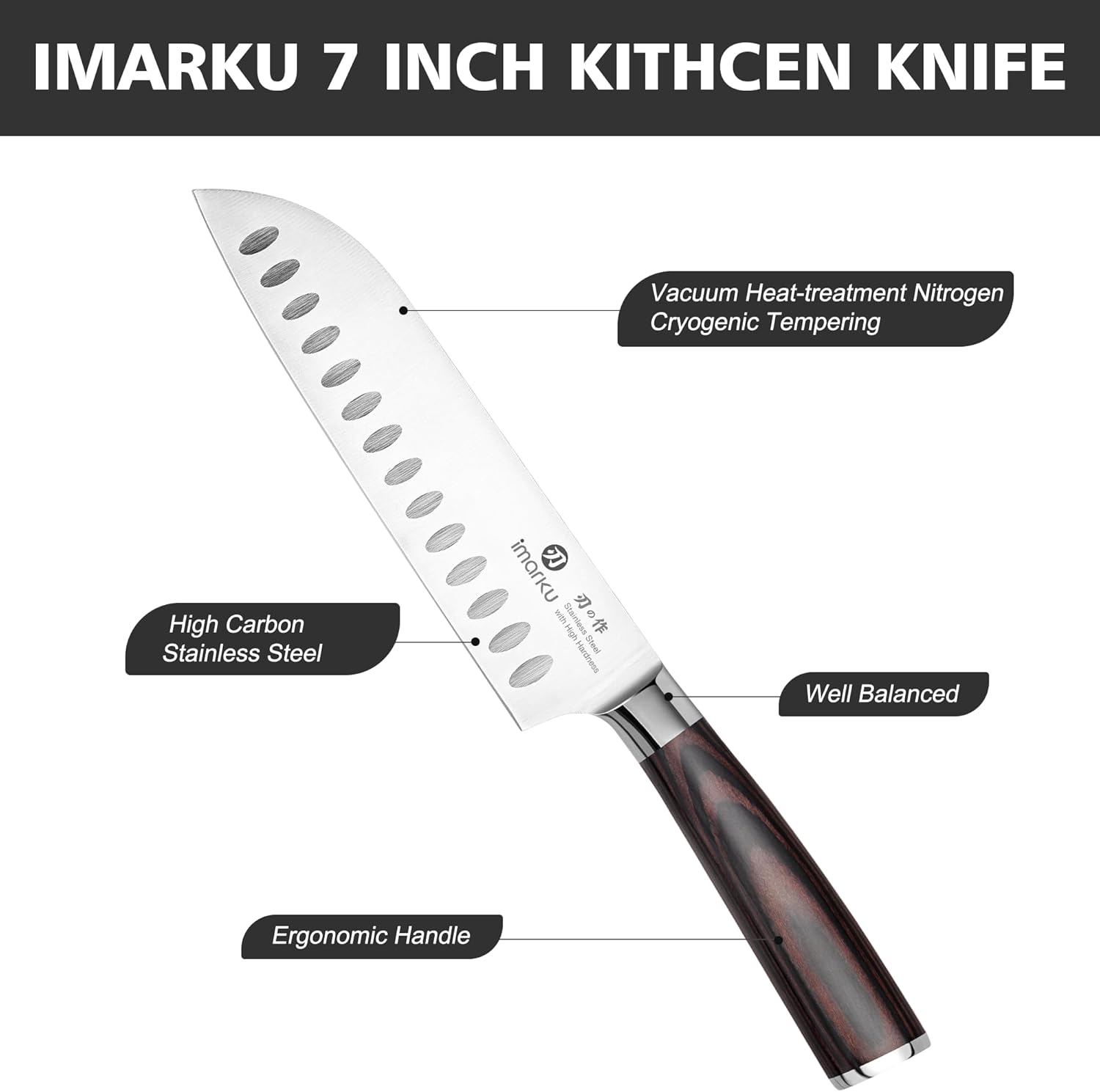 imarku Chef Knife 7 Inch Kitchen Knife Ultra Sharp Santoku Knife - High Carbon Japanese Chefs Knife, Kitchen Gadgets 2025, Apartment Essentials, Birthday Gifts for Him Her, Best Gifts for Women Men - Image 3