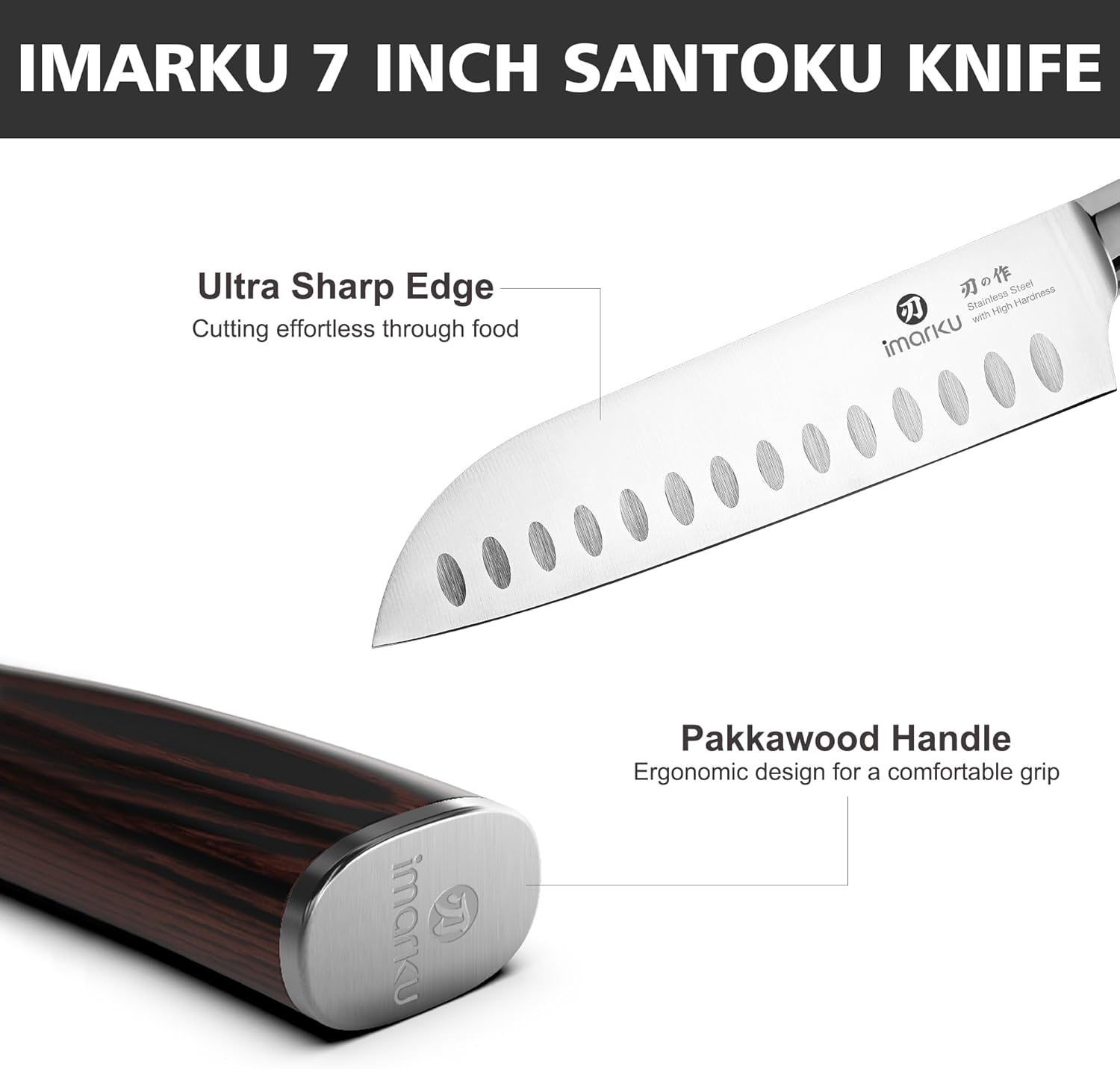 imarku Chef Knife 7 Inch Kitchen Knife Ultra Sharp Santoku Knife - High Carbon Japanese Chefs Knife, Kitchen Gadgets 2025, Apartment Essentials, Birthday Gifts for Him Her, Best Gifts for Women Men - Image 4