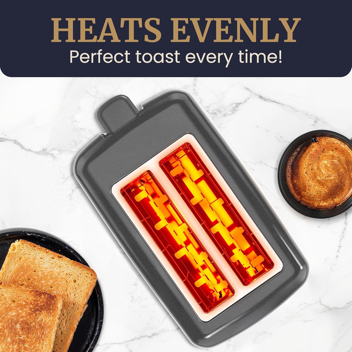 Elite Gourmet ECT1027G Cool-Touch 2 Slice Toaster, 6 Toast Settings & Cancel Function, Extra Wide 1.25” Slots Easily Fits Breads, English Muffins, Bagels & Waffles, Gunmetal Gray - Image 2