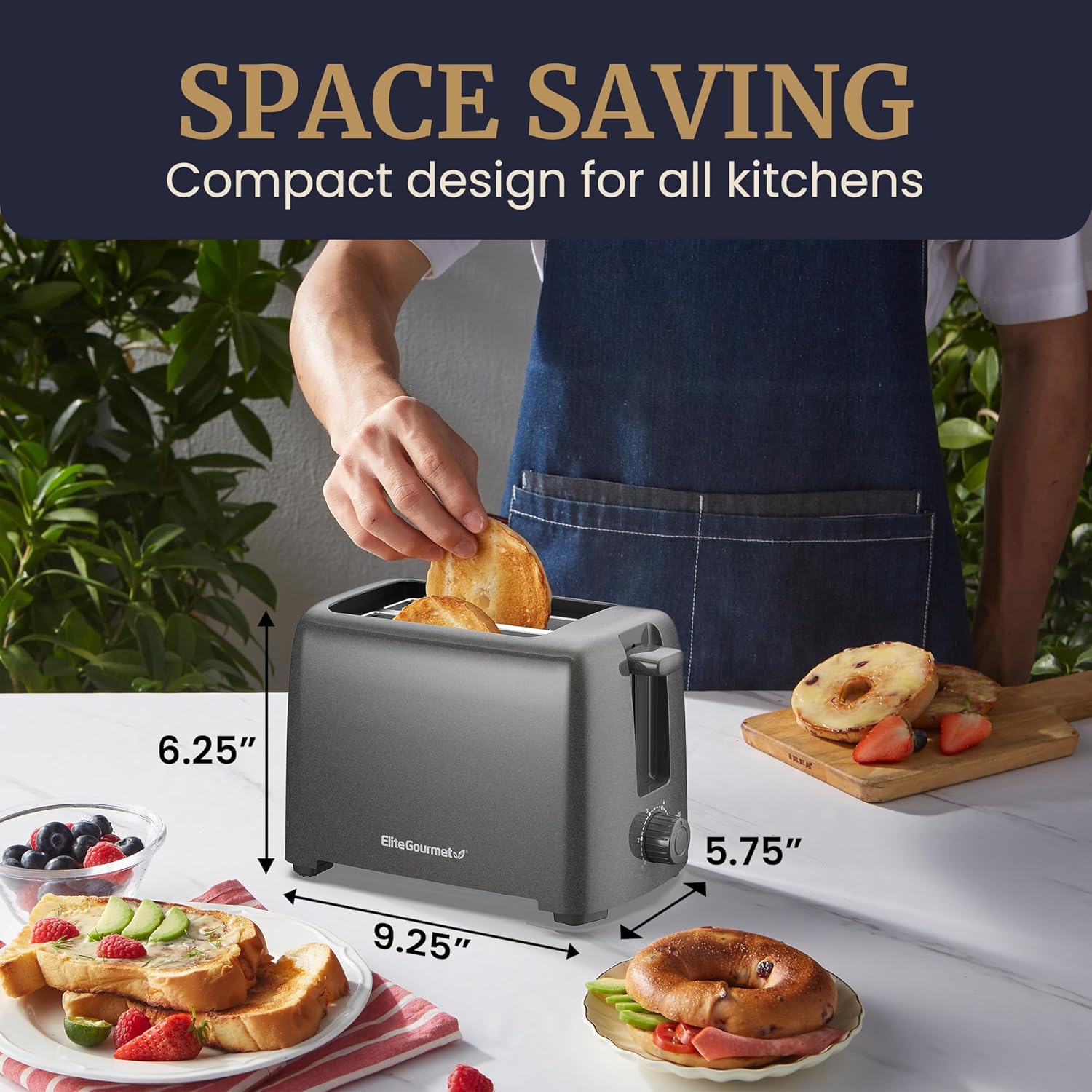 Elite Gourmet ECT1027G Cool-Touch 2 Slice Toaster, 6 Toast Settings & Cancel Function, Extra Wide 1.25” Slots Easily Fits Breads, English Muffins, Bagels & Waffles, Gunmetal Gray - Image 6