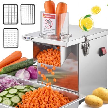 NEWTRY 200W Commercial 4 in 1 Vegetable Processor Electric Vegetable Fruit Dicer Automatic Slicer Shredder 330lb/h Stainless Steel Large Feed Chute for Whole Potato