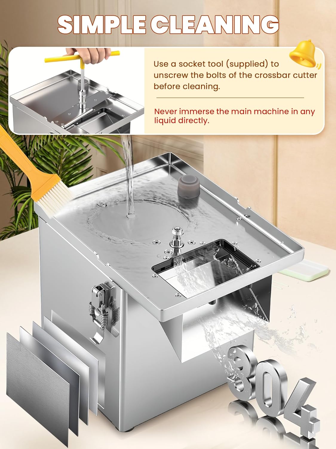 NEWTRY 200W Commercial 4 in 1 Vegetable Processor Electric Vegetable Fruit Dicer Automatic Slicer Shredder 330lb/h Stainless Steel Large Feed Chute for Whole Potato - Image 4