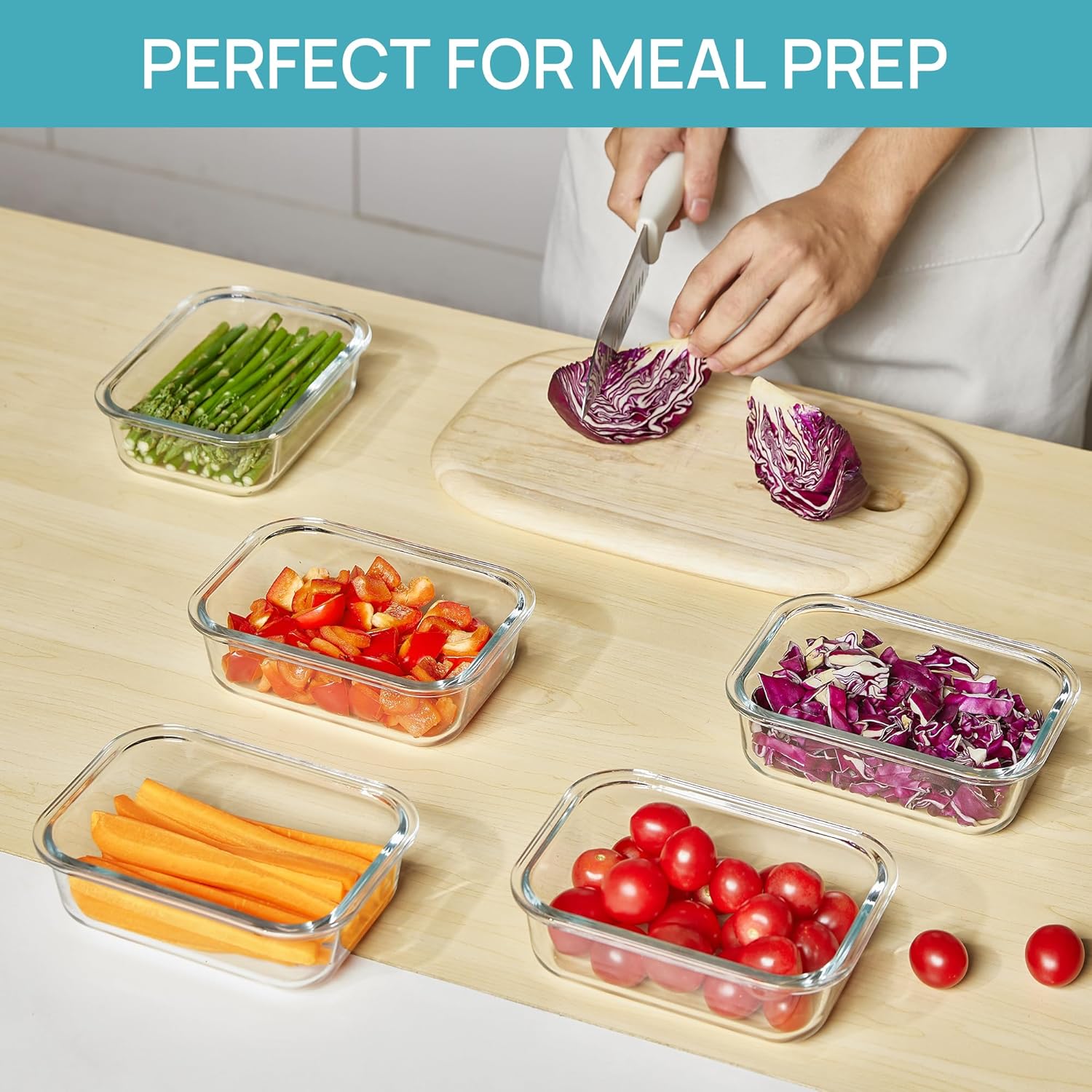 Vtopmart 5Pack 22oz Glass Storage Containers with Lids, Glass Meal Prep Food Container Sets with Snap Airtight Lid for Microwave, Oven, Freezer and Dishwasher, Grey - Image 4