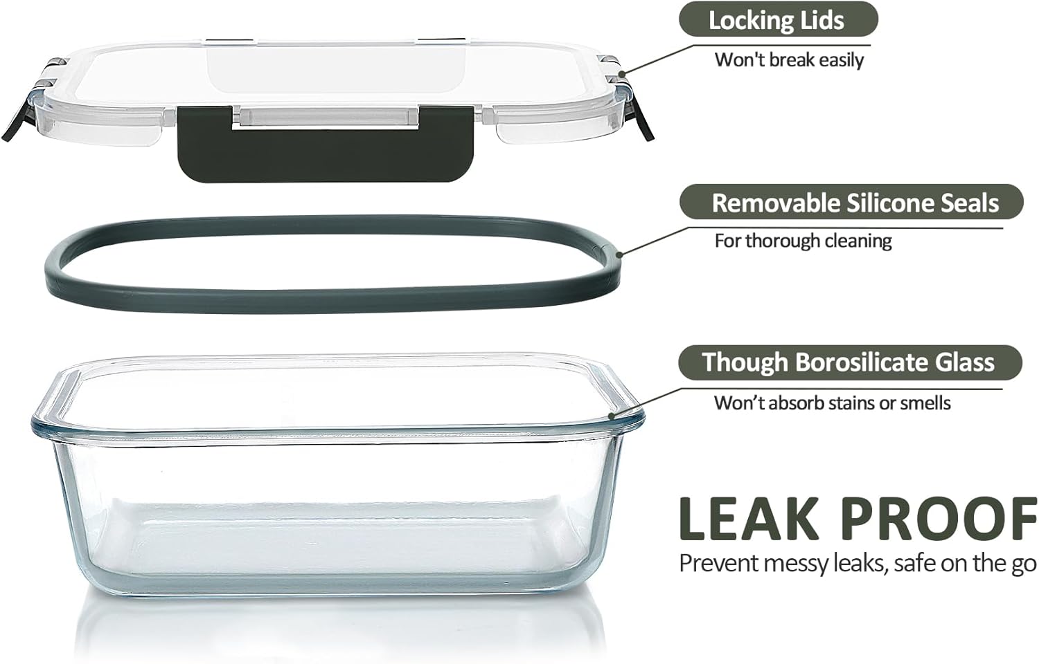M MCIRCO [5-Packs, 36 Oz Glass Meal Prep Containers with Snap Locking Lids Glass Food Containers,Airtight Lunch Container,Microwave, Oven, Freezer and Dishwasher (4.5 Cup) - Image 3