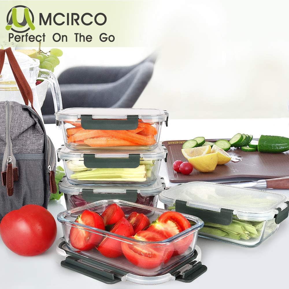 M MCIRCO [5-Packs, 36 Oz Glass Meal Prep Containers with Snap Locking Lids Glass Food Containers,Airtight Lunch Container,Microwave, Oven, Freezer and Dishwasher (4.5 Cup) - Image 7